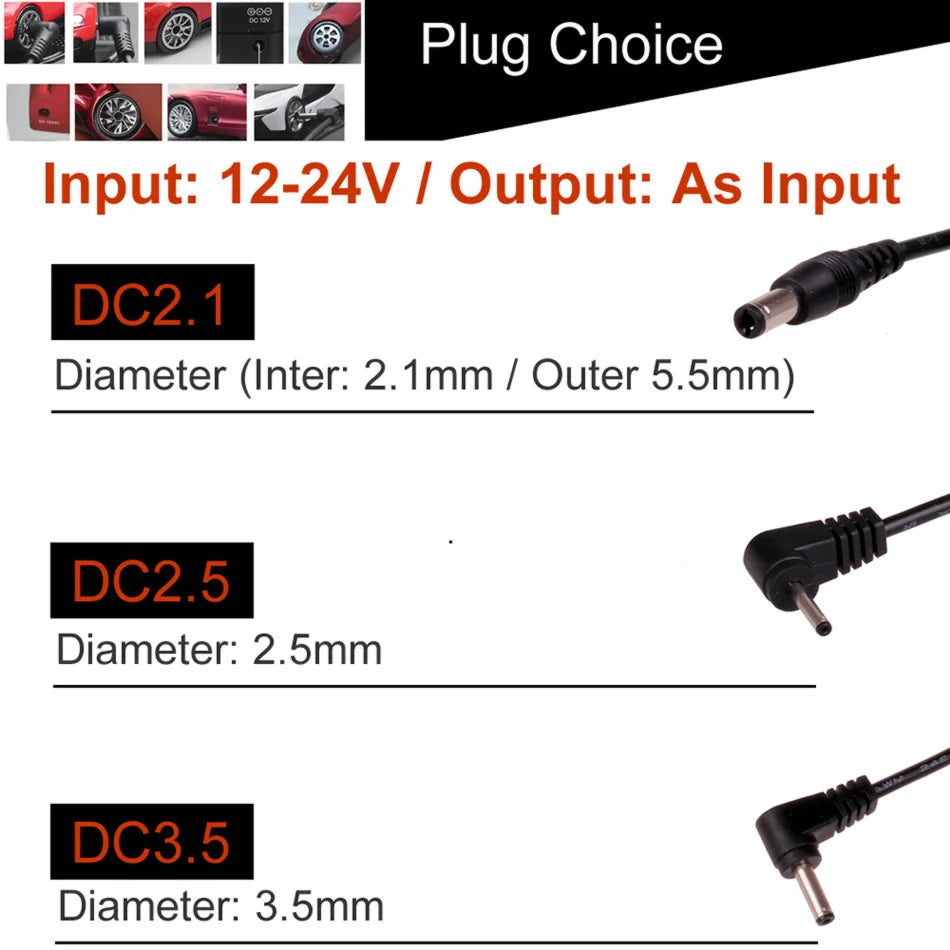 Car DC 12V 24V DC2.1 2.5MM 3.5mm Plug Cigarette Lighter Power Adapter with Switch 1.5 / 3.5 Meters Cable for  E Dog GPS Radar