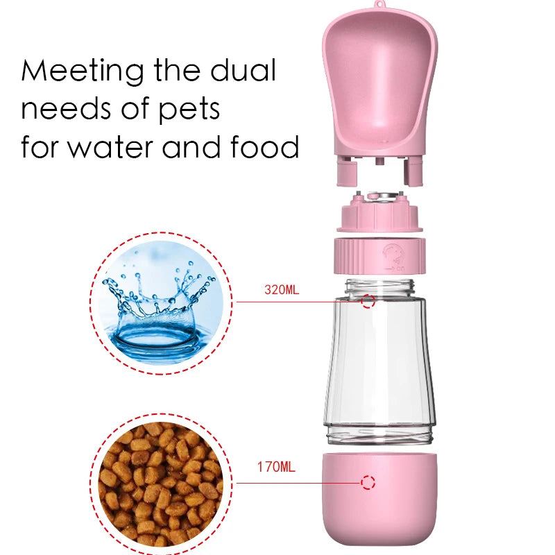 490ml Pet Water Bottle 2 In 1 Portable Dog Water Bottle Dogs Cats Drinking Feeder Bowl accesorios para perros Dog Supplies