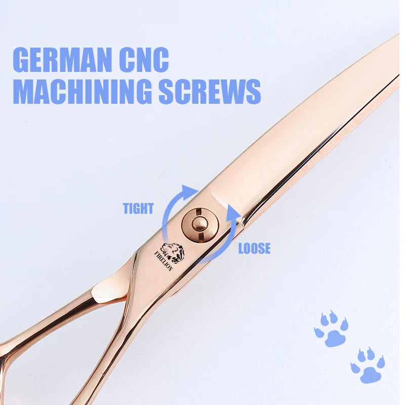 FIRELION Professional VG10 7.5 Inch Titanium Dog Grooming Curve Cutting Scissors Animal Pet Gold Super Curved Scissors for Groom