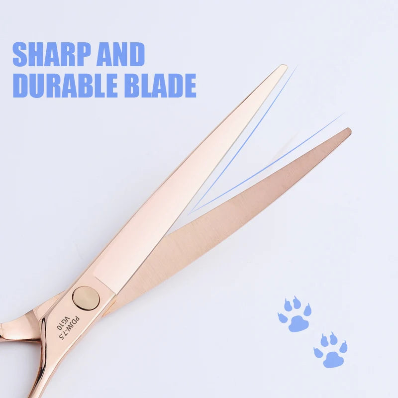 FIRELION Professional VG10 7.5 Inch Titanium Dog Grooming Curve Cutting Scissors Animal Pet Gold Super Curved Scissors for Groom