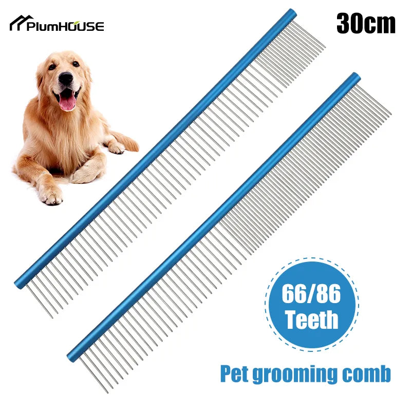 Dog Comb Beauty Hair Fur Removal Brush 30cm Stainless Steel Lightweight Pets Dog Cat Grooming Dematting Combs For Shaggy Dogs