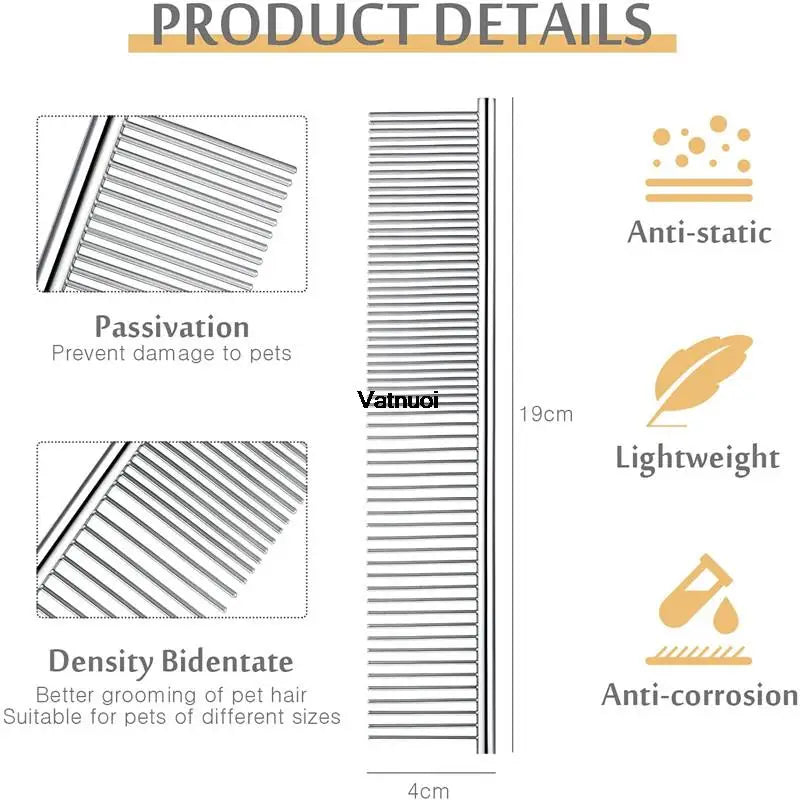 Pet Dematting Comb Stainless Steel Pet Grooming Comb for Dogs and Cats Gently Removes Loose Undercoat, Mats, Tangles and Knots